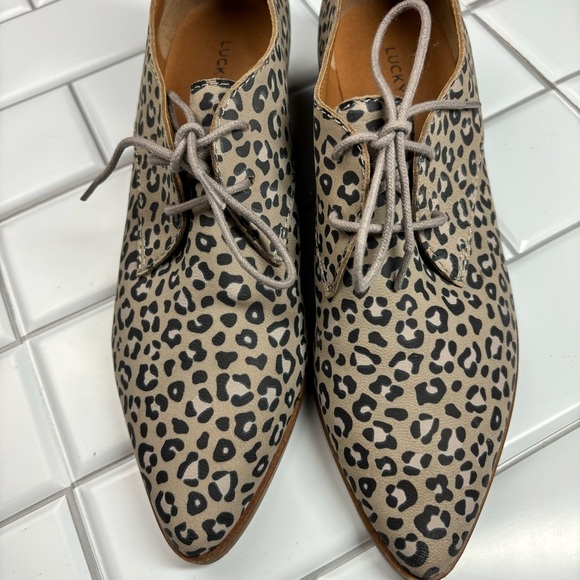 Lucky Brand Womens Erreka Lace-Up Leather Oxford Titanium Romo Leopard Size 8M - Picture 6 of 12